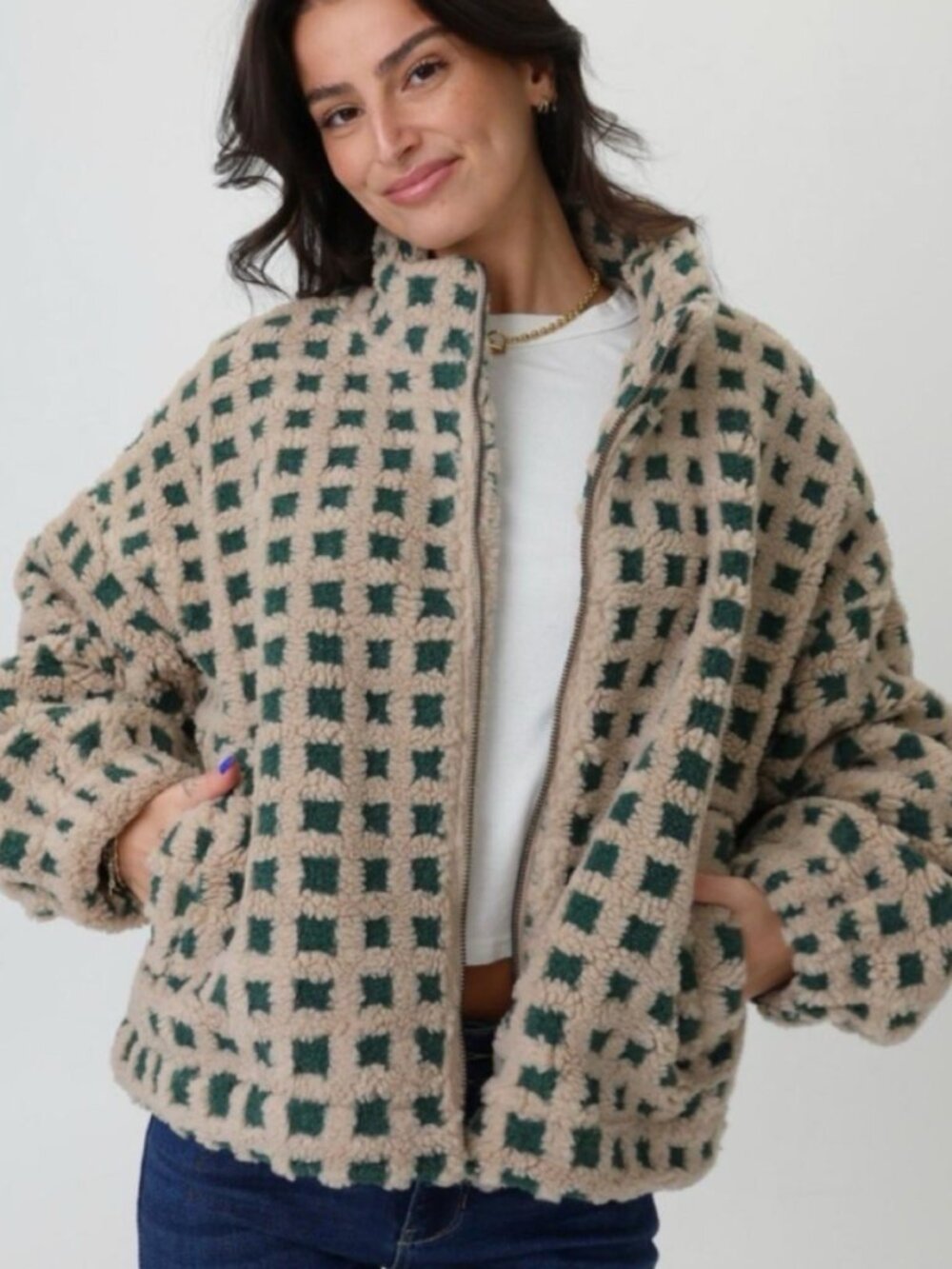 Grey Bandit Ivy Sherpa Jacked | Beige & Green Checkered | NWT | XXXL